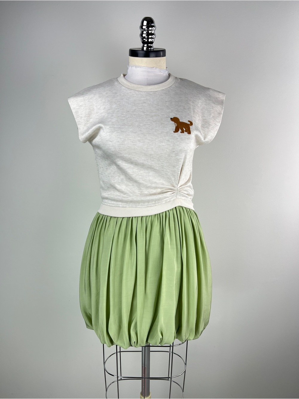 💚 3822. Light Green Bubble Skirt Mini Dress